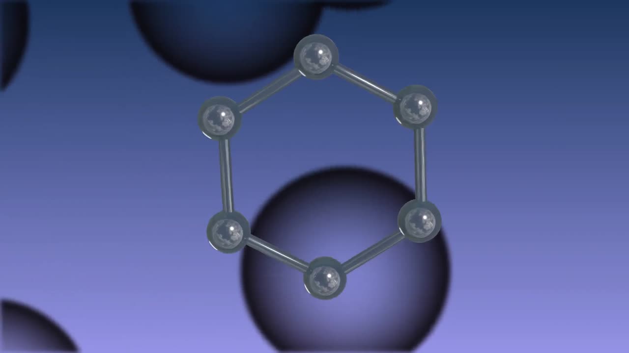 파란색과 원 배경에 있는 분자 모델의 마이크로 애니메이션