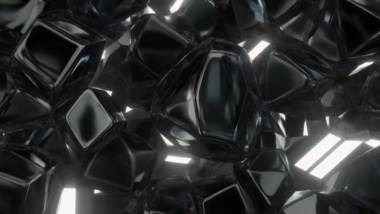 Abstract Background of Rotating Dark Glass Geometric Shapes