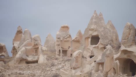 Ancient-Stone-Houses-In-Goreme,-Cappadocia,-Central-Turkey