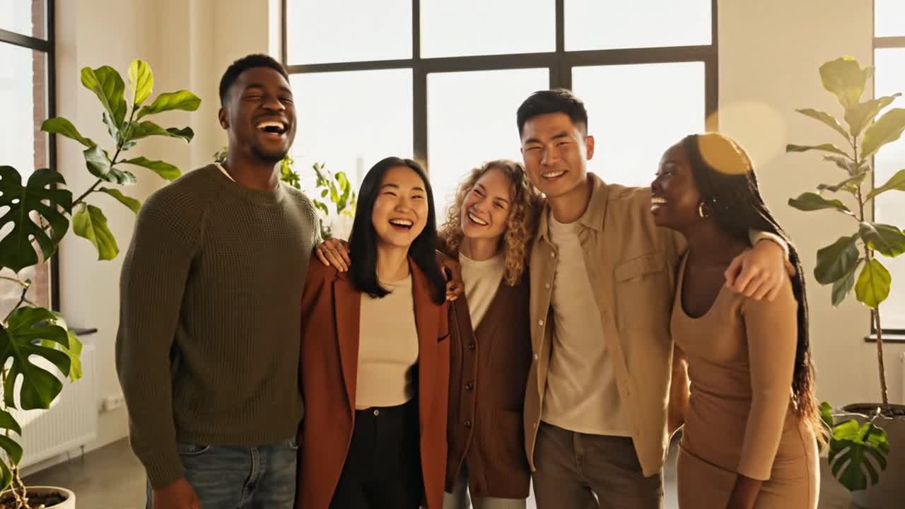 Diverse friends enjoying office community and teamwork