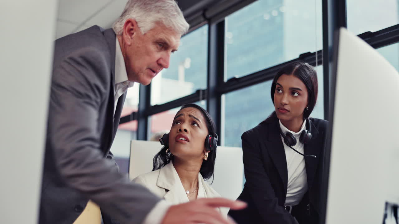 Senior businessman, call center