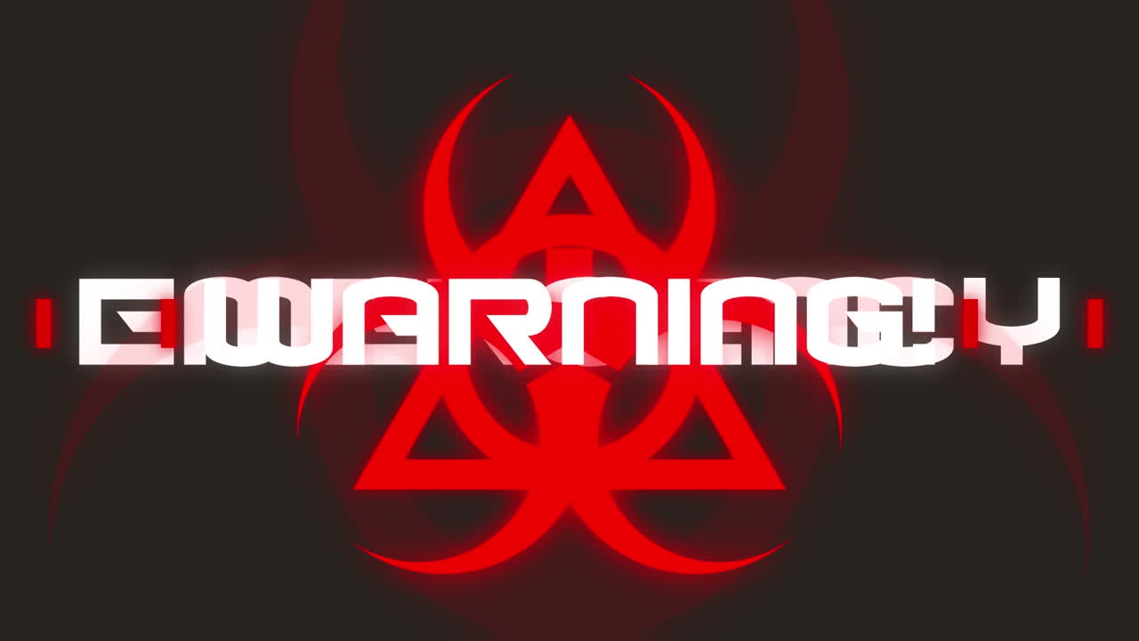 animación del texto de emergencia sobre el cartel de advertencia sobre fondo negro