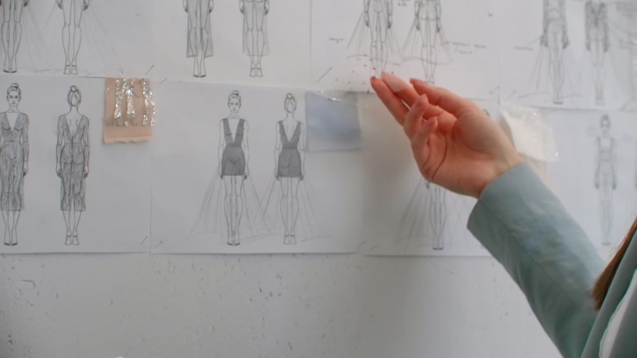 크리에이티브 디자이너는 건축 프로젝트의 새로운 스케치에서 일합니다. 크리에이틱 스튜디오에서 일하는 건축 디자이ner. 사무실에서 레이아웃을 준비하는 여성 디자이더.