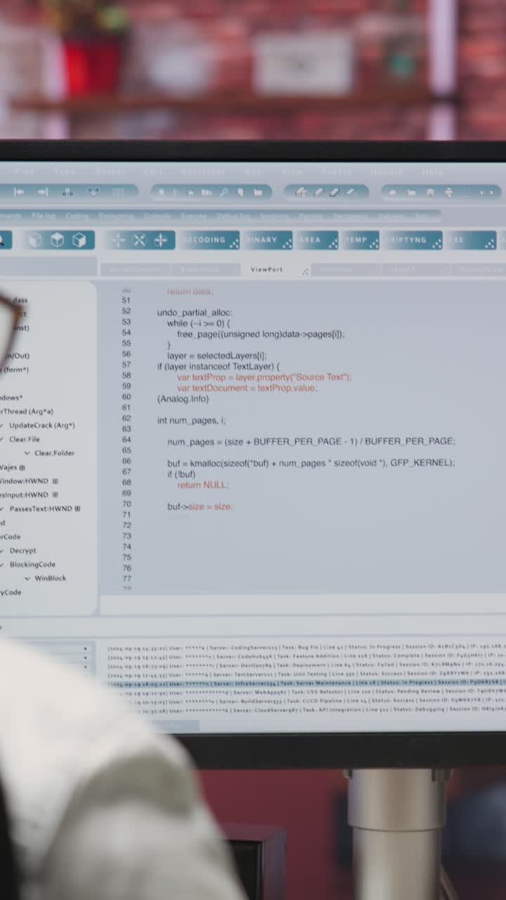 Vertical video Woman in home office looking at UI on PC screen, typing code