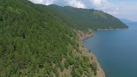 aerial view of a lakeside mountain forest