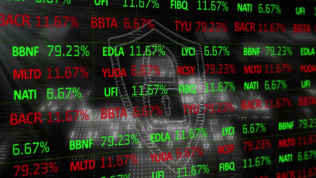 Animazione di elaborazione di dati finanziari su lucchetto