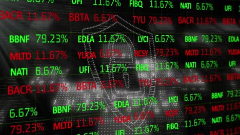 animation of financial data processing over padlock