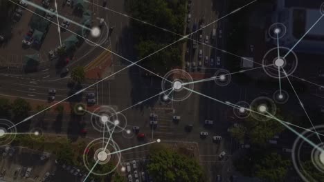 animación de la red de conexiones sobre el paisaje urbano