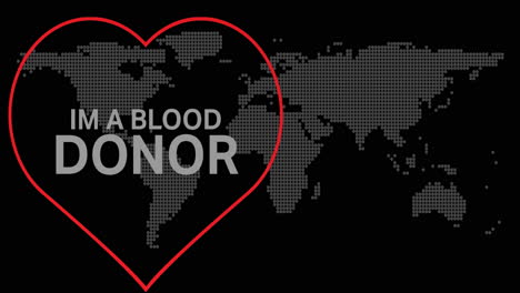 animación del texto de la donación de sangre sobre el mapa del mundo