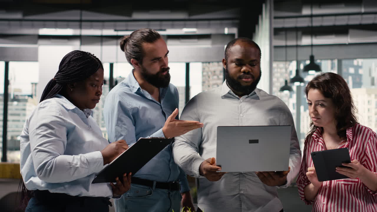 Happy Diverse Business Team Collaborating in Modern Office