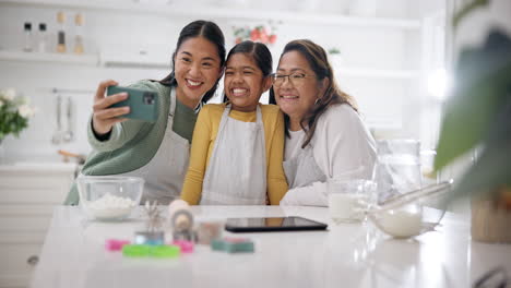 Family,-selfie-and-kitchen-with-online
