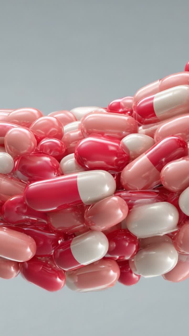 An Intricate Arrangement of Colorful Capsules: A Close-Up Look at Pink and White Pills Piled Together, Showcasing Their Unique Shapes and Textures