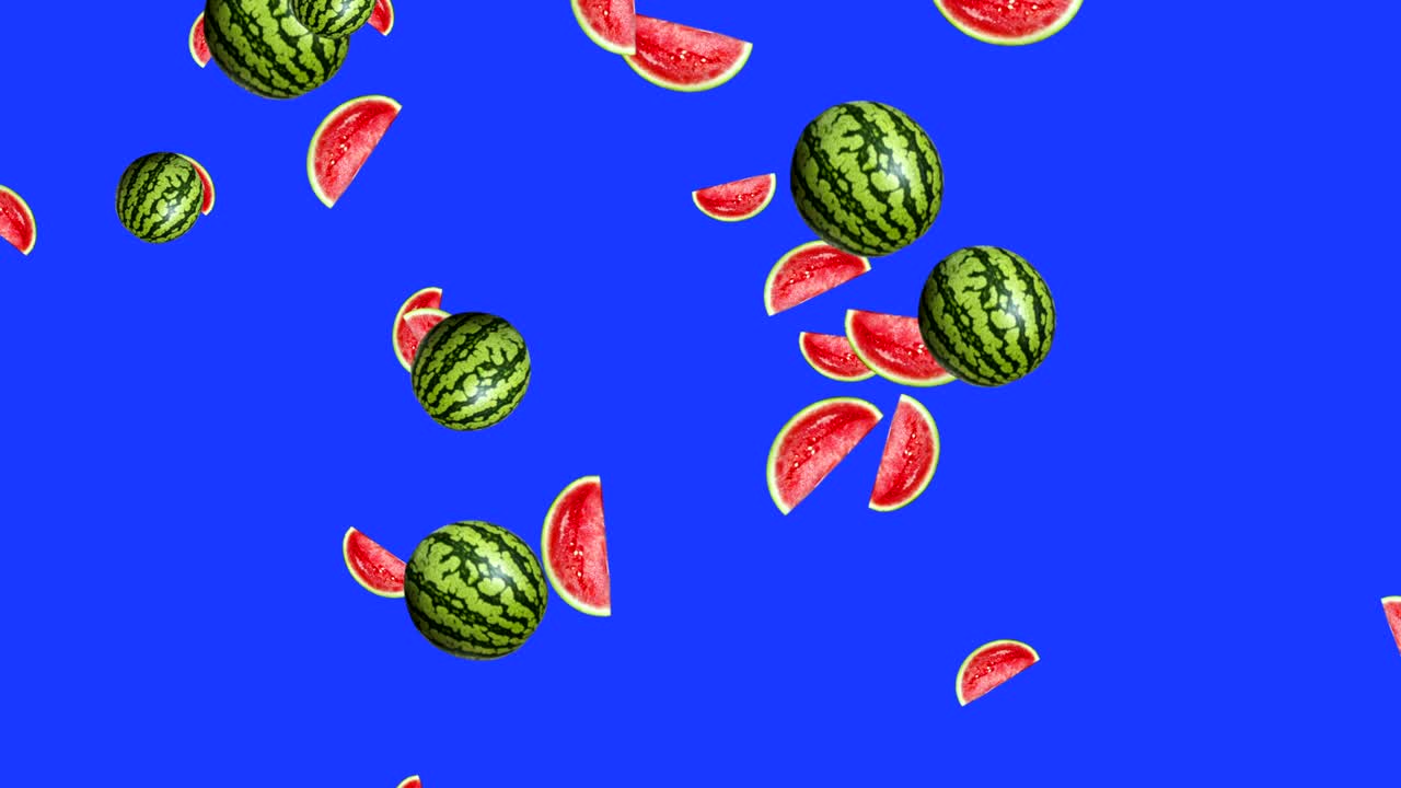 Fruits falling animation chroma key element loop, melons