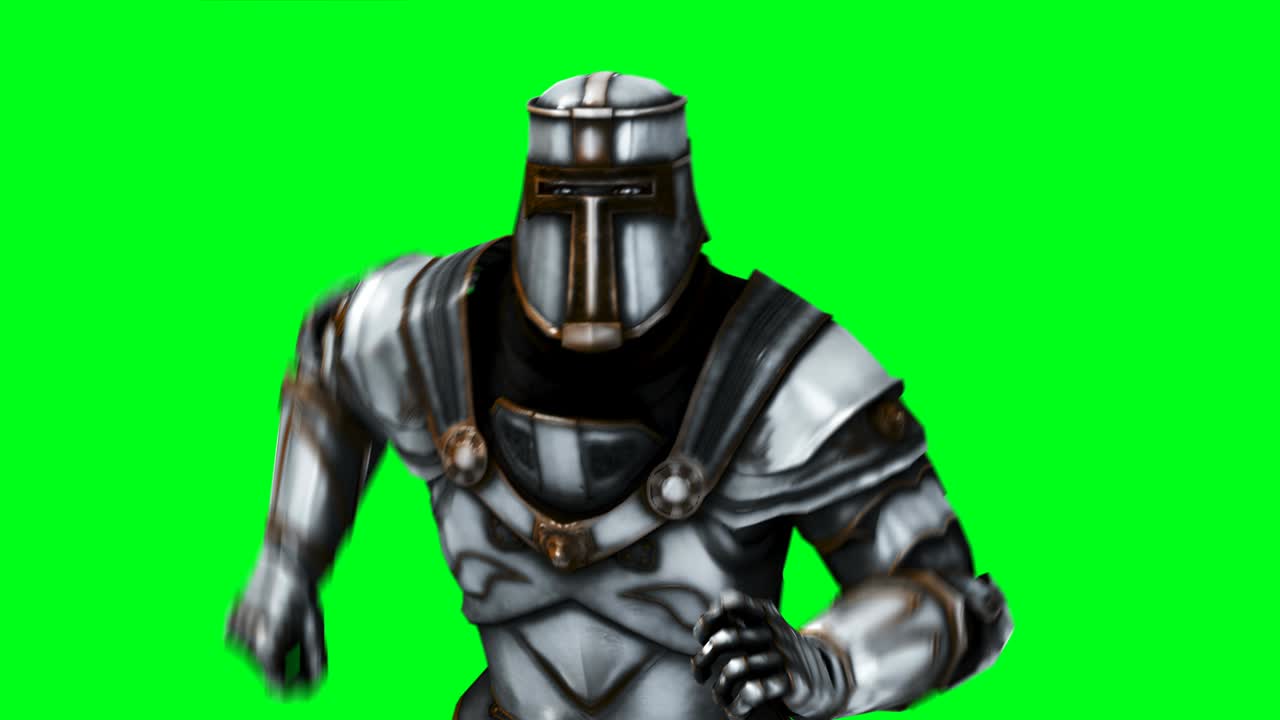 Knight animation. Phisical motion blur. Realistic green screen 4k animation. Green screen