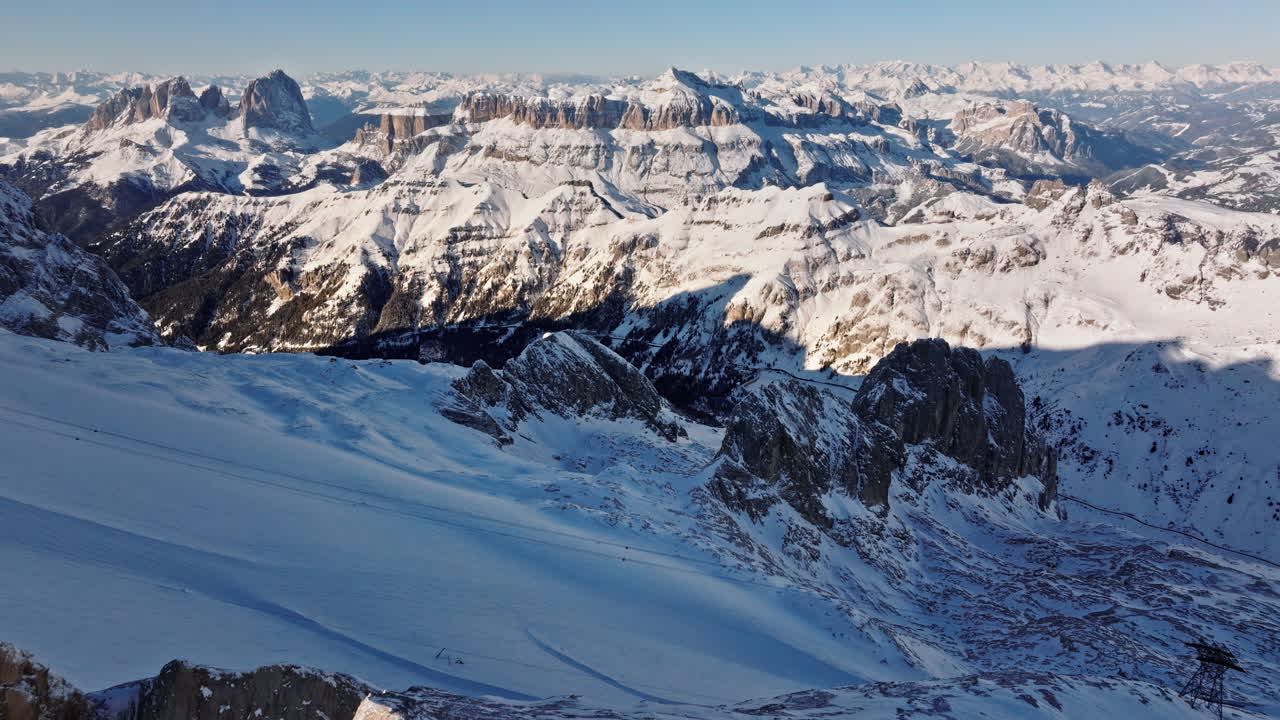 Aerial drone view of the Marmolada mountain in the Dolomites, northeastern Italy