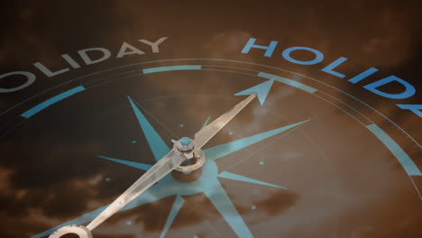 animation of compass spinning with holiday text over clouds