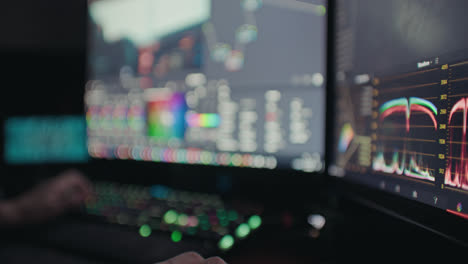 Video-Editor-Working-Remotely-from-Home-Color-Correcting-Footage-at-Night