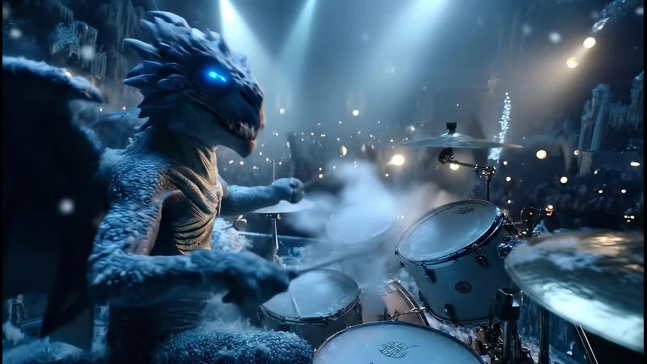 Dragon Drummer Performing at a Winter Concert