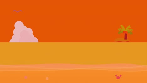 animación de una playa al atardecer