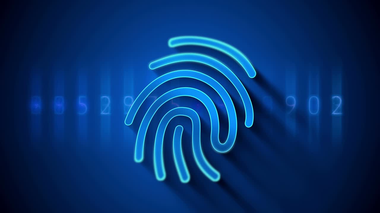 Biometric fingerprint sensor symbol for identity verification. Privacy password as a moving video loop animation.