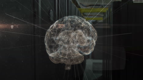 animación de la red de conexiones y cerebro sobre la sala de servidores