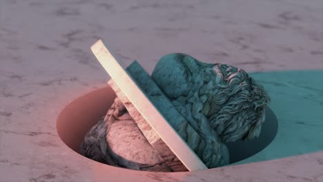 la escultura de un león se da la vuelta en la plataforma. mármol blanco. animación 3d de bucle sin costuras