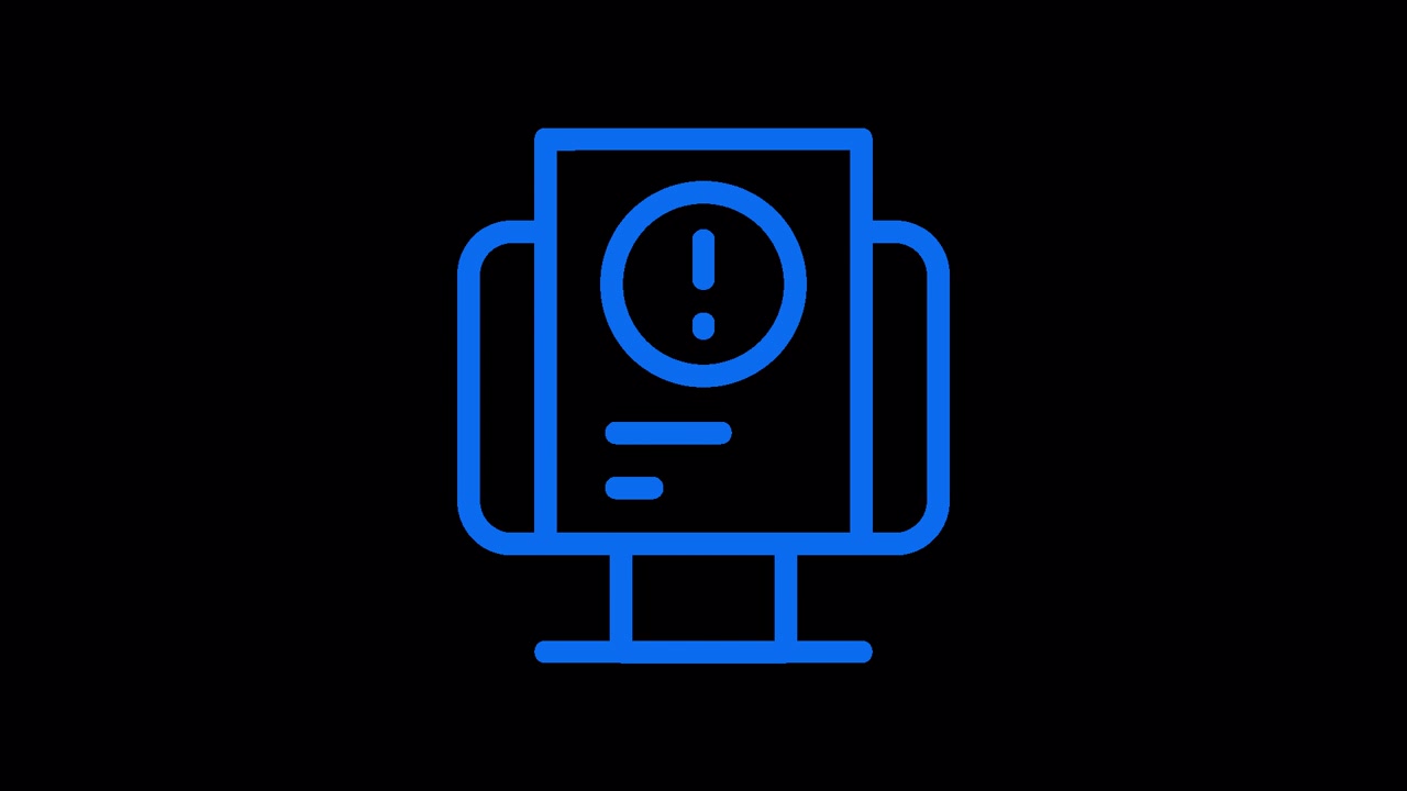 Animated Blue Outline Computer Monitor with Warning Icon