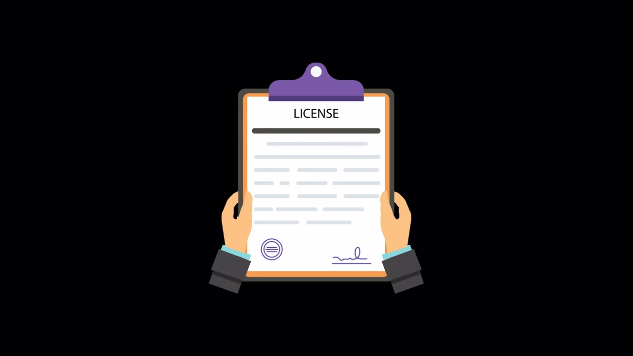 Mani animate che tengono un documento di licenza su un blocco appunti