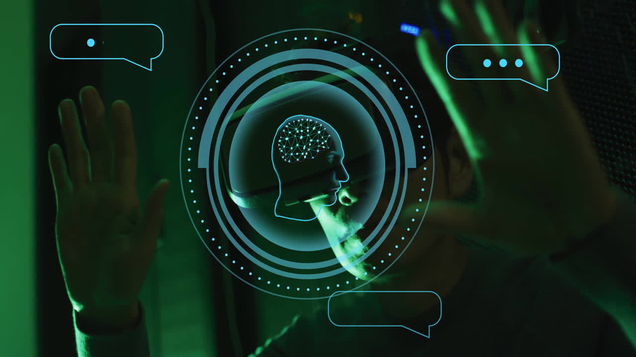 animación del cerebro humano ai procesamiento de datos sobre el hombre asiático en auriculares vr