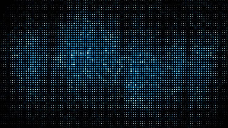 An abstract pattern of glowing blue dots creates a futuristic background suitable for technology and data visualizations