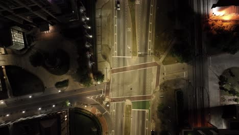 Overhead-view-of-intersection-in-downtown-Mobile,-Alabama-with-stable-video