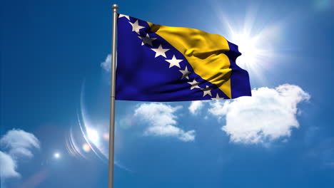 Bandera-Nacional-Bosnia-Ondeando-En-Un-Asta-De-Bandera