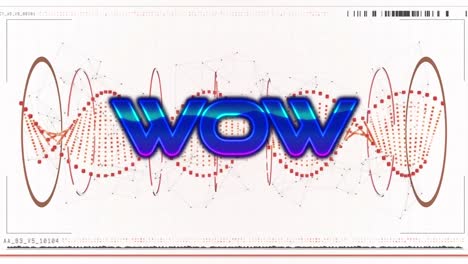 animación del texto wow sobre una hebra roja de adn giratoria