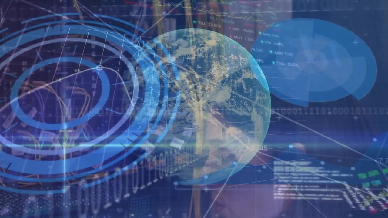 로딩 서클, 거래 보드, 바이너리 코드, 컴퓨터 언어의 애니메이션