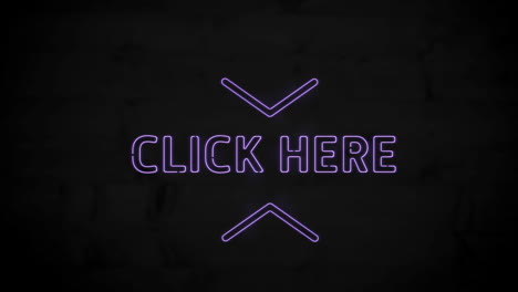 animación de neón púrpura haga clic aquí banner de texto contra fondo negro.