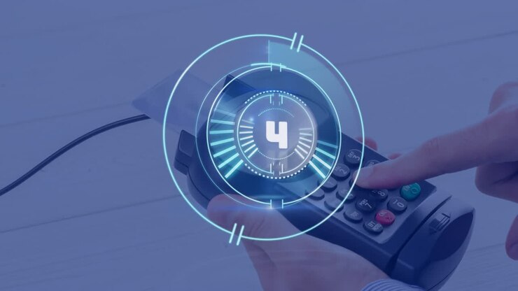 Animation of scope scanning with countdown over payment terminal