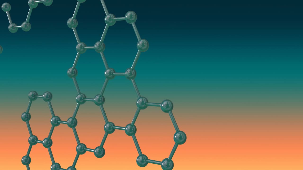 초록색과 오렌지색 배경에 분자의 3d 마이크로의 애니메이션