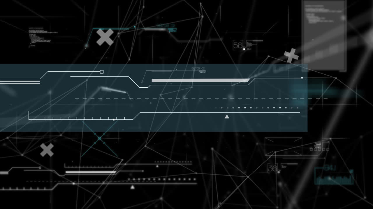 Animation of digital shapes and data over black background
