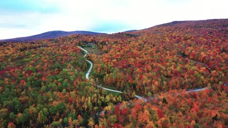 aerial view of countryside roads in colorful fairy tale autumn landscape, vivid forest lush, drone shot