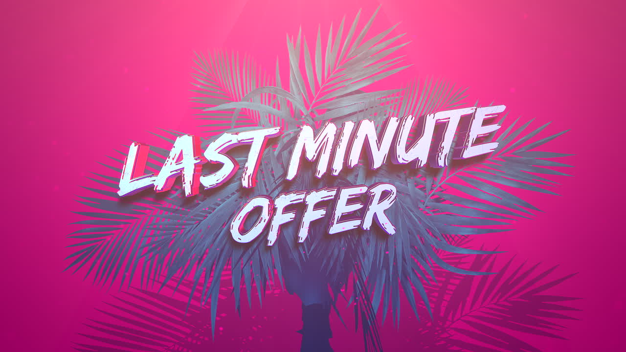 oferta de última hora con palmera tropical en degradado rosa