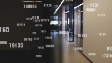 animation of numbers over diverse business people walking in office