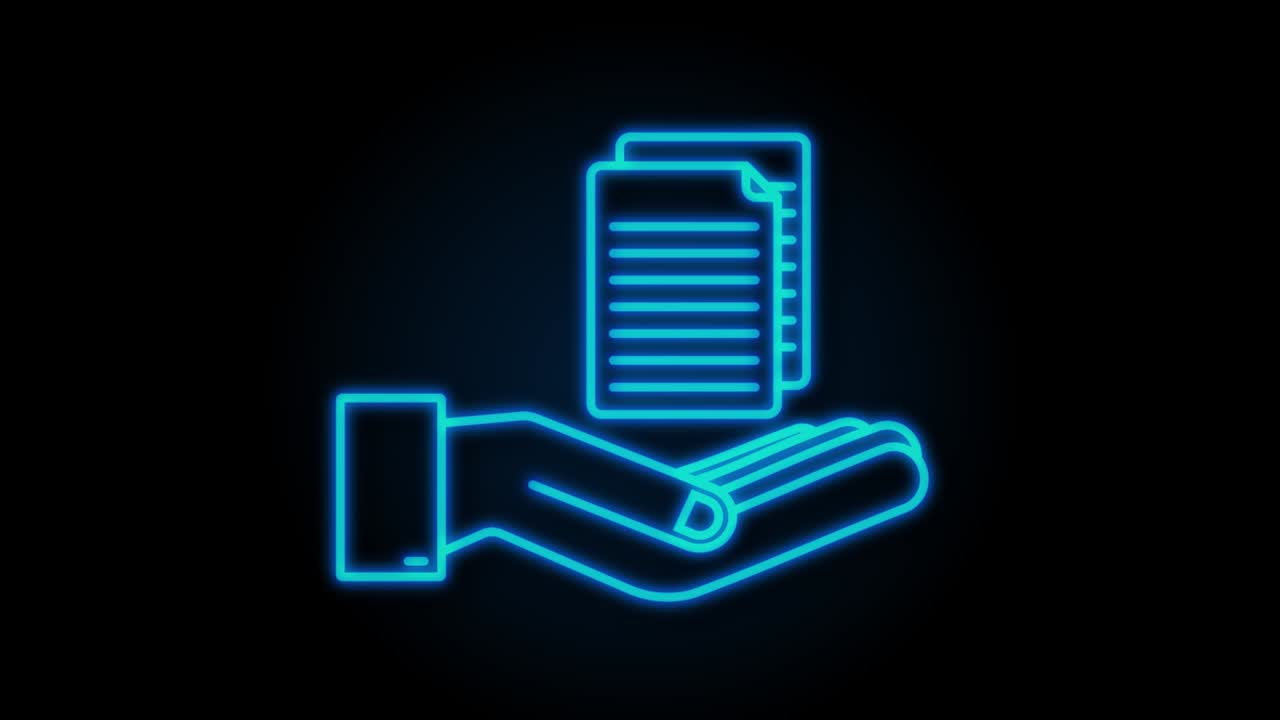 documentos papeles en las manos. gráfico de movimiento. icono de negocio. diseño de neón