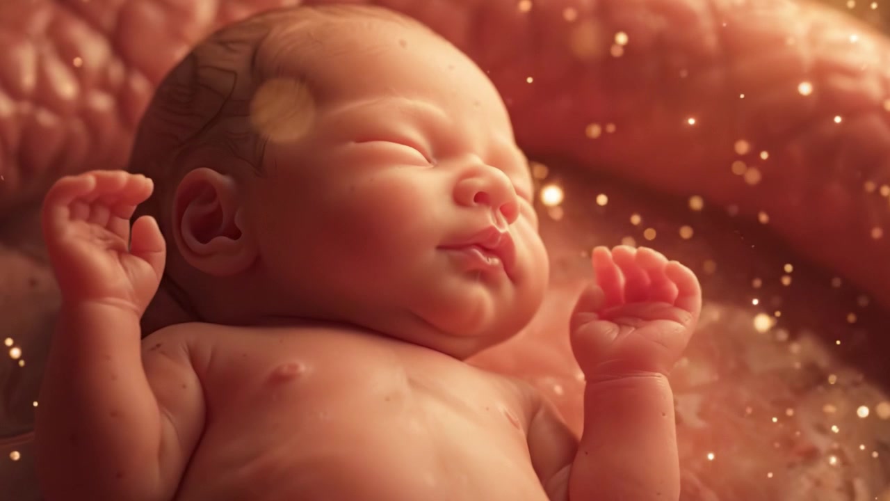 Neonato nella Tranquillità: Un Momento Incantevole di Pace Mentre un Bambino Dorme Circondato da un Caldo Bagliore, Emanando un'Aura Magica di Vita e Nuovi Inizi.