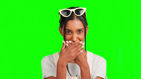 Surprise,-woman-portrait-and-green-screen