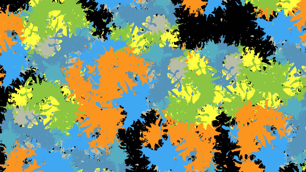 검은색 배경에 다채로운 페인트 스프레이의 애니메이션