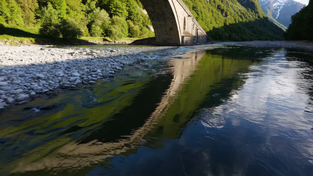 Stone Arch Bridge Over a Mountain River