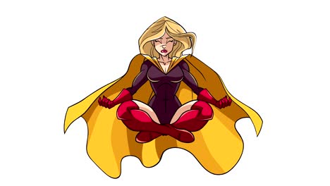 superheroine meditating on white
