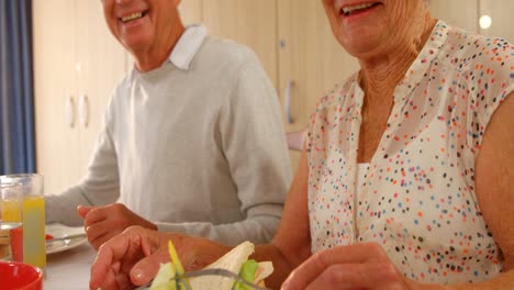 Happy-senior-couple-having-meal-with-their-friends