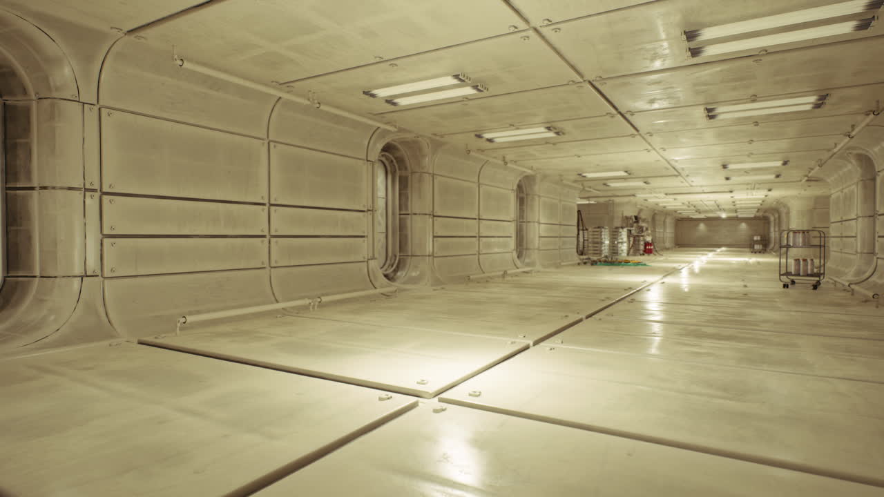 Silent warehouse with equipment and supplies in prepared arrangement