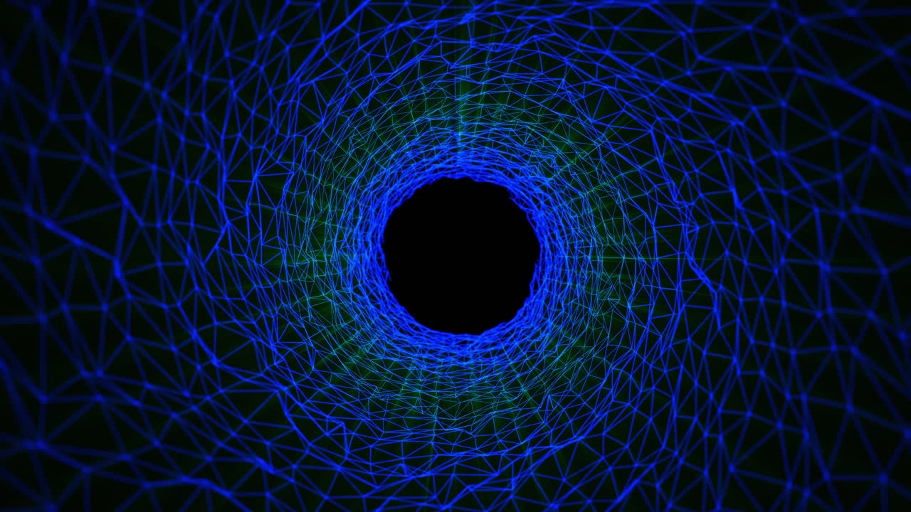 Video of tunnel zoom in travel with wave forms pulsating at frequencies depicting technology or data or big data form